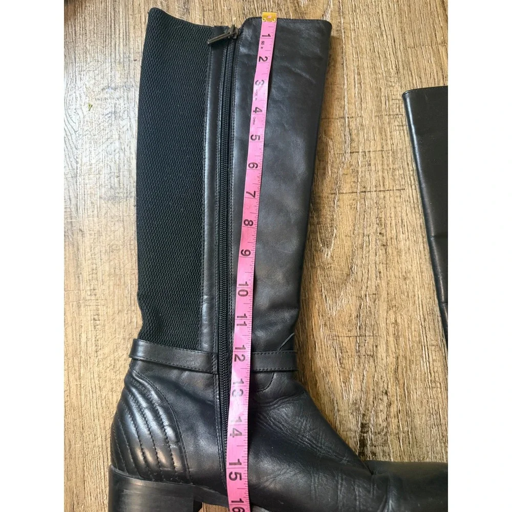 Aquatalia Black Leather Tall Weather Resistant Riding Boots Buckle Detail